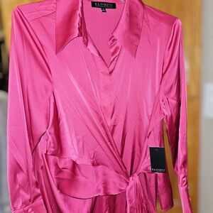 Eloquii Fuchsia Satin Wrap Blouse